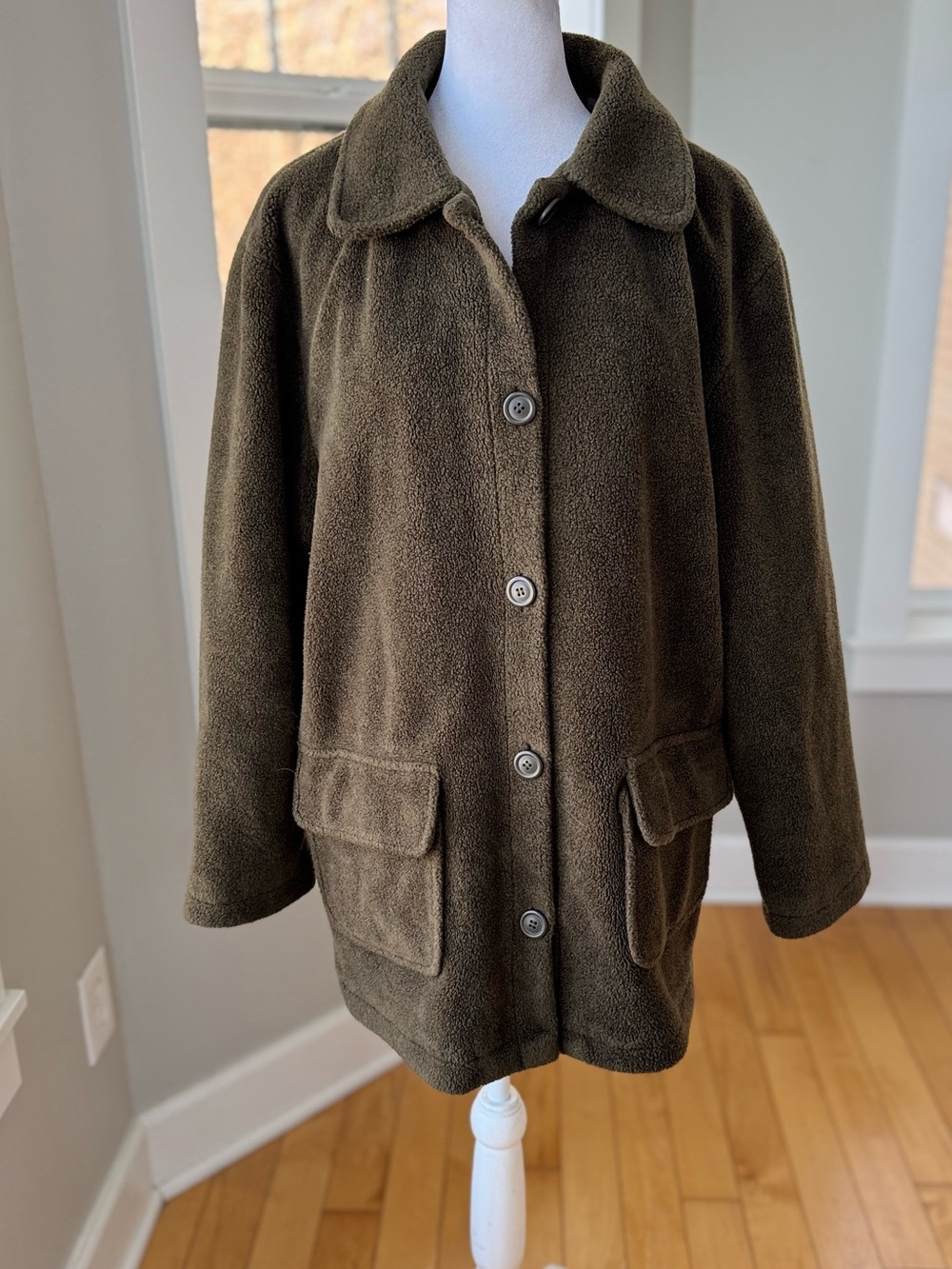 Vintage Basic Editions Dark Green Sherpa Fleece Jacket Coat Size XL